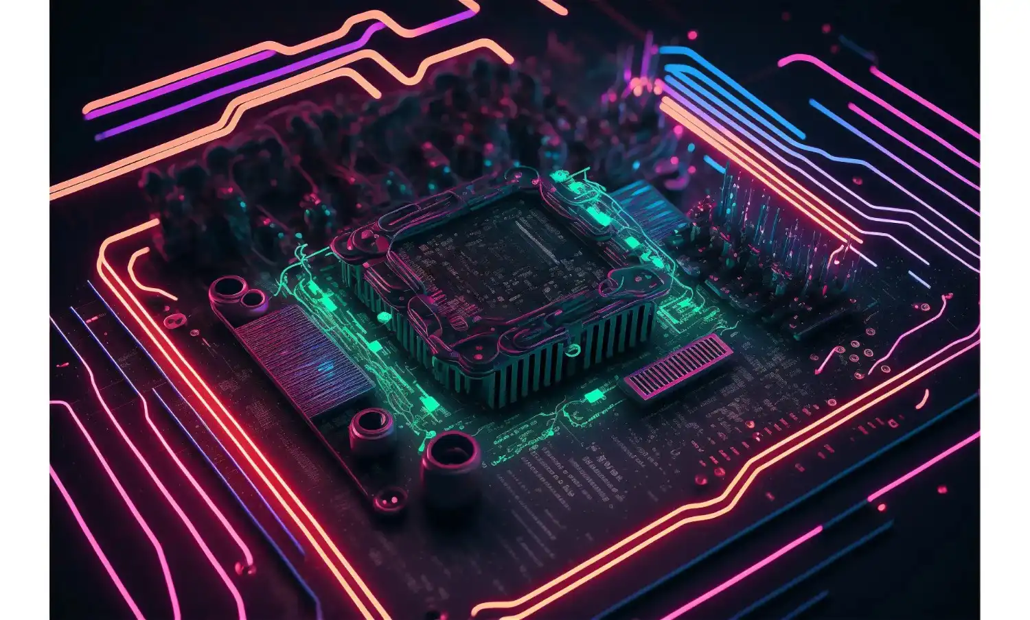 technology illustration of interconnected nodes touching a point